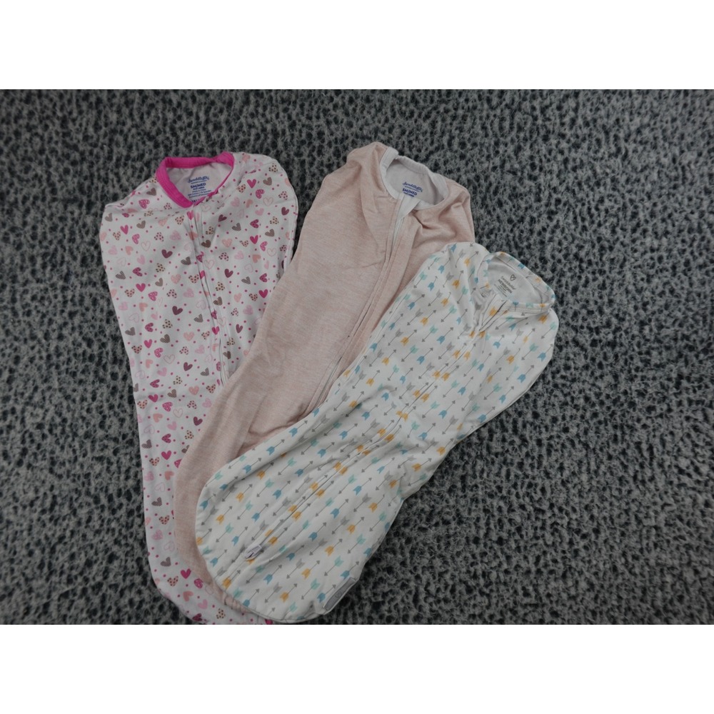 SwaddleMe Zipper Swaddle Pods 3 Pack Newborn SM/MED Pink Hearts Arrows Peach